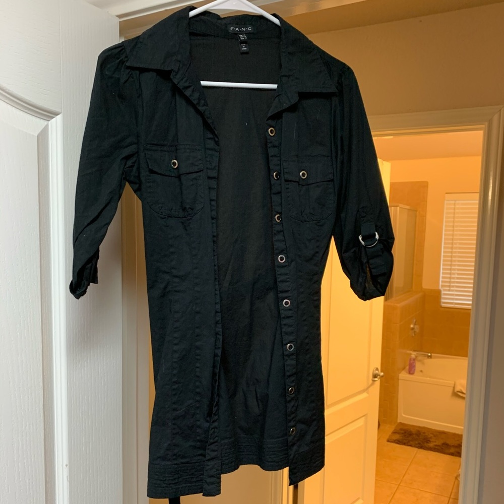FANG 3/4 sleeve button down Black dress shirt
